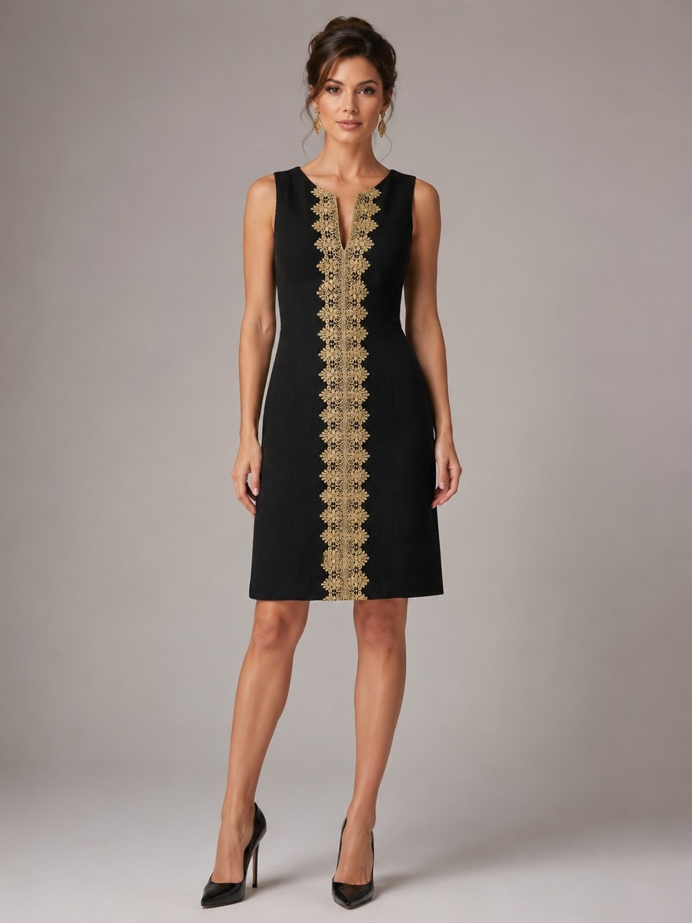 Cappagallo Womens Black Sleeveless V-Neck Crochet Embroidered Mini Dress Size 4